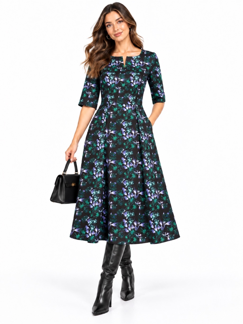 Marycrafts Floral Structured Fit & Flare Midi Dress Size 10 NWT